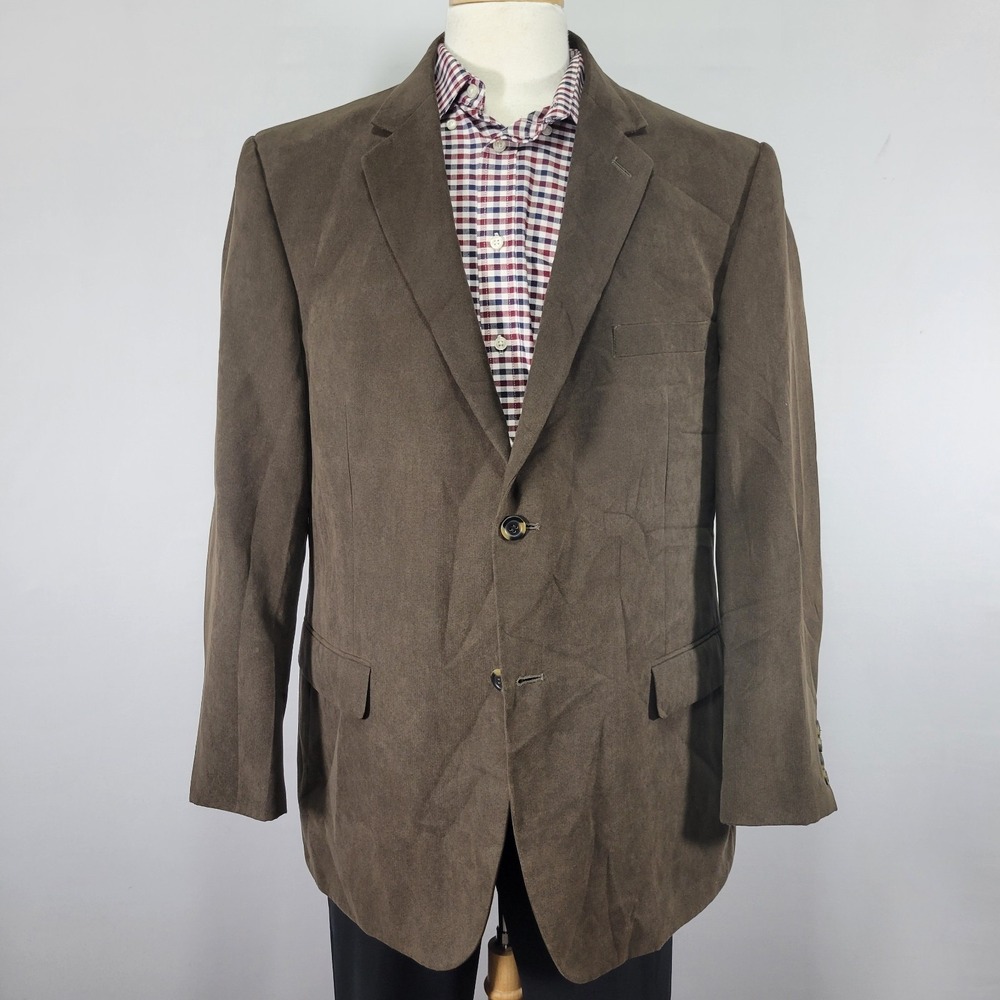 Andrew Fezza Men's Sport Coat Blazer Two Button Brown Suede Polyester Blend‎ 46R